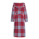 Blue Red And White USA Plaid Print Hooded Bathrobe
