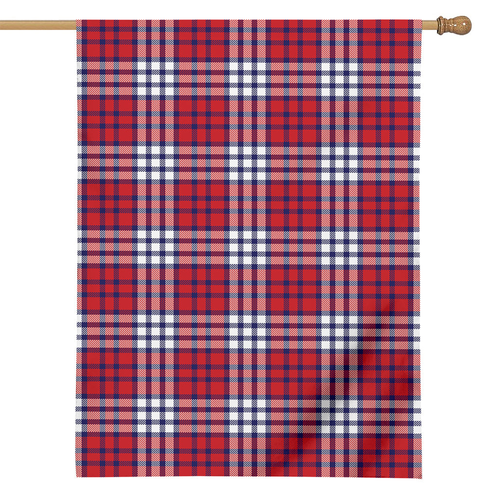 Blue Red And White USA Plaid Print House Flag