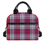 Blue Red And White USA Plaid Print Insulated Lunch Bag