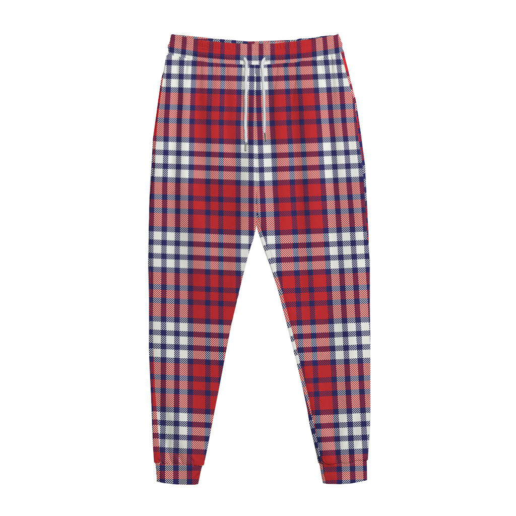 Blue Red And White USA Plaid Print Jogger Pants