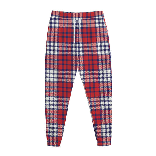 Blue Red And White USA Plaid Print Jogger Pants