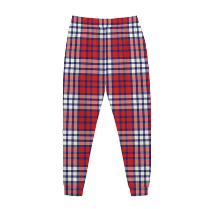 Blue Red And White USA Plaid Print Jogger Pants