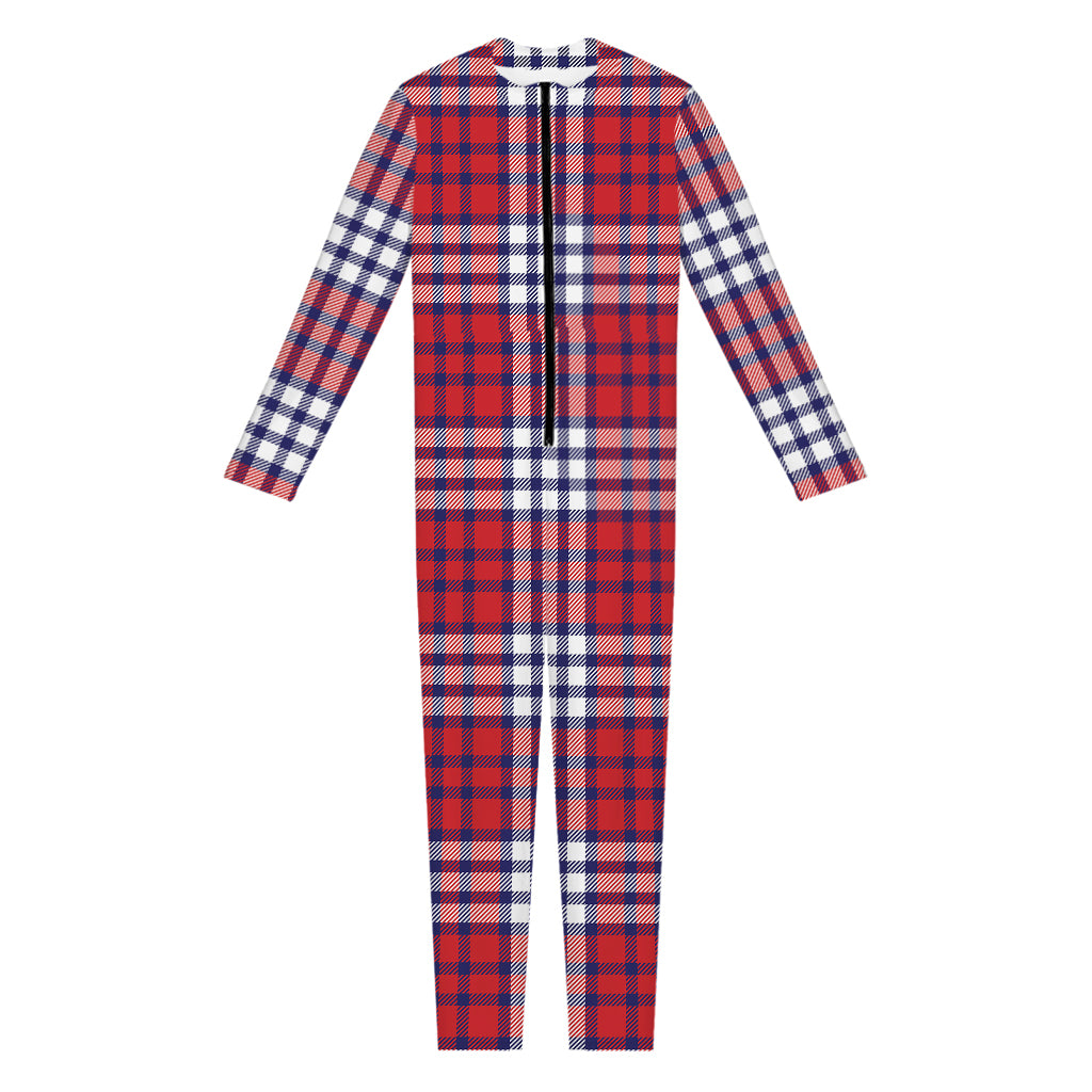 Blue Red And White USA Plaid Print Jumpsuit