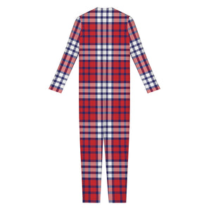 Blue Red And White USA Plaid Print Jumpsuit