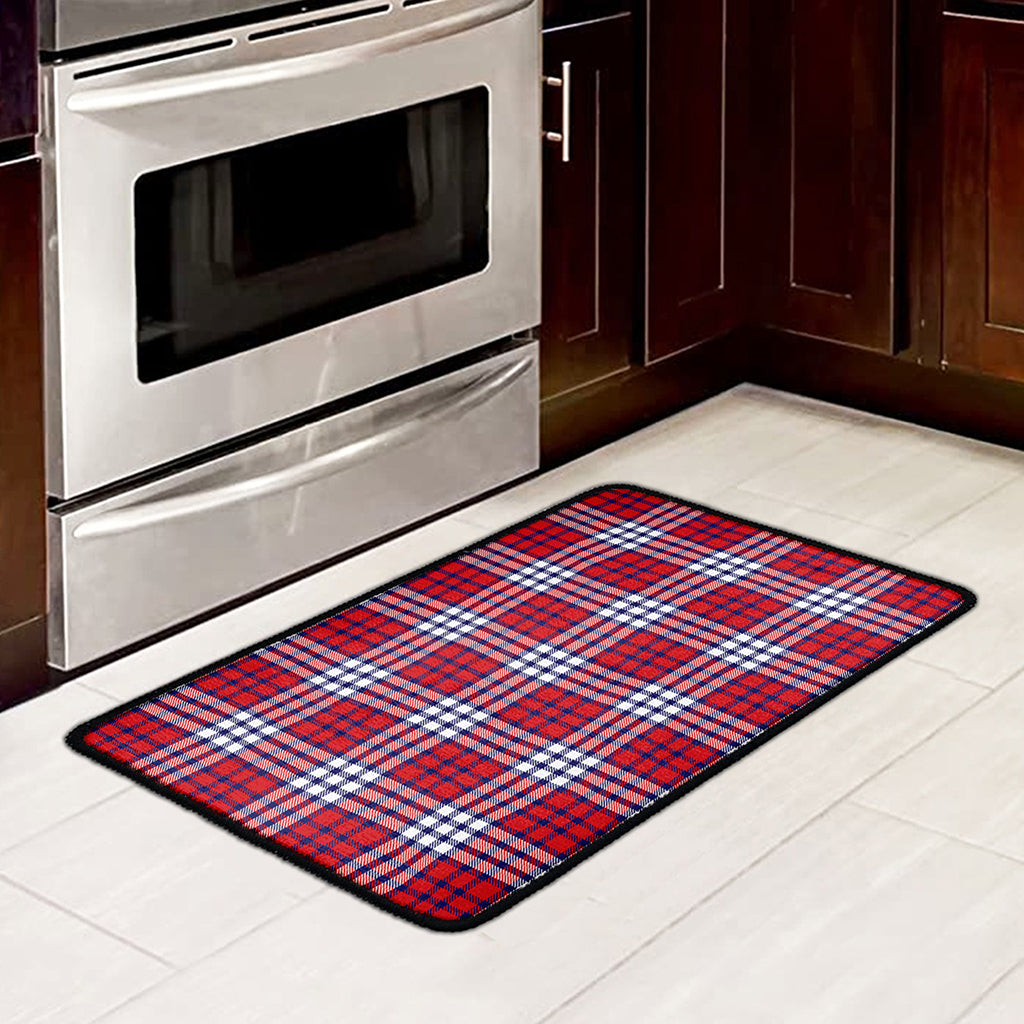 Blue Red And White USA Plaid Print Kitchen Mat