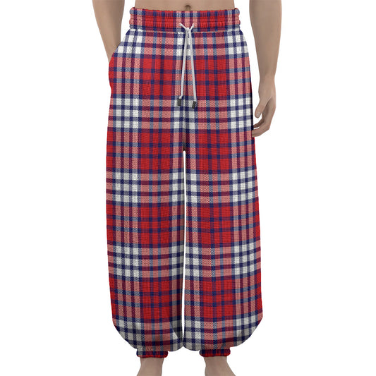 Blue Red And White USA Plaid Print Lantern Pants