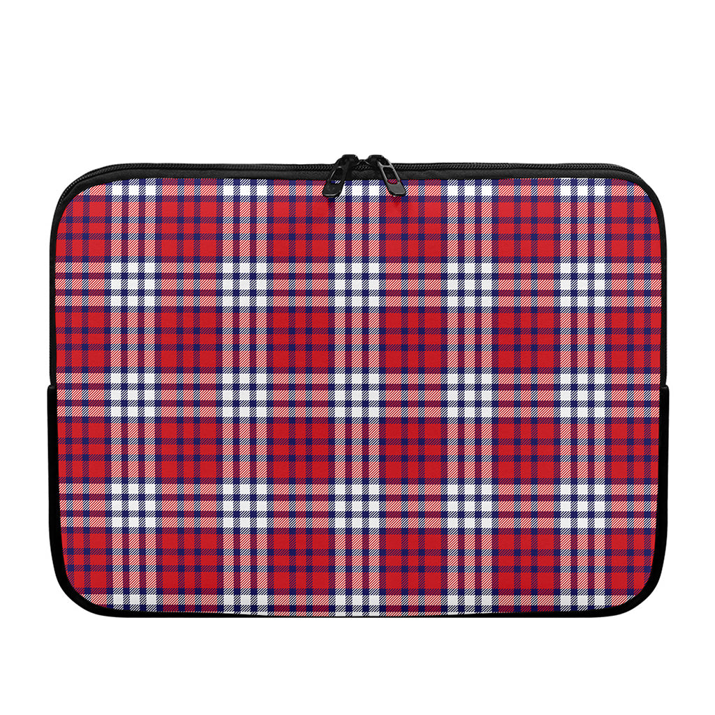 Blue Red And White USA Plaid Print Laptop Sleeve