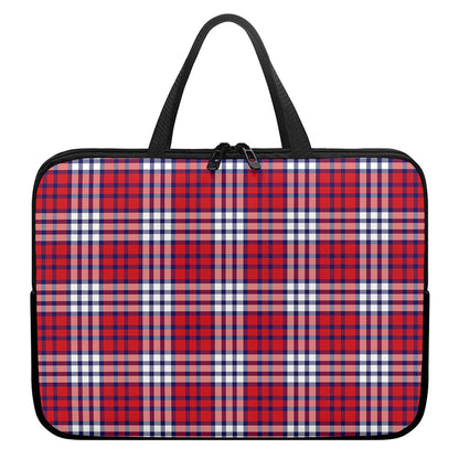 Blue Red And White USA Plaid Print Laptop Sleeve With Handle