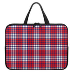Blue Red And White USA Plaid Print Laptop Sleeve With Handle