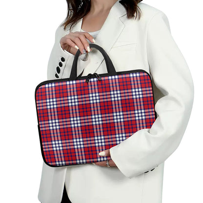 Blue Red And White USA Plaid Print Laptop Sleeve With Handle
