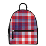 Blue Red And White USA Plaid Print Leather Backpack