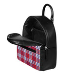 Blue Red And White USA Plaid Print Leather Backpack