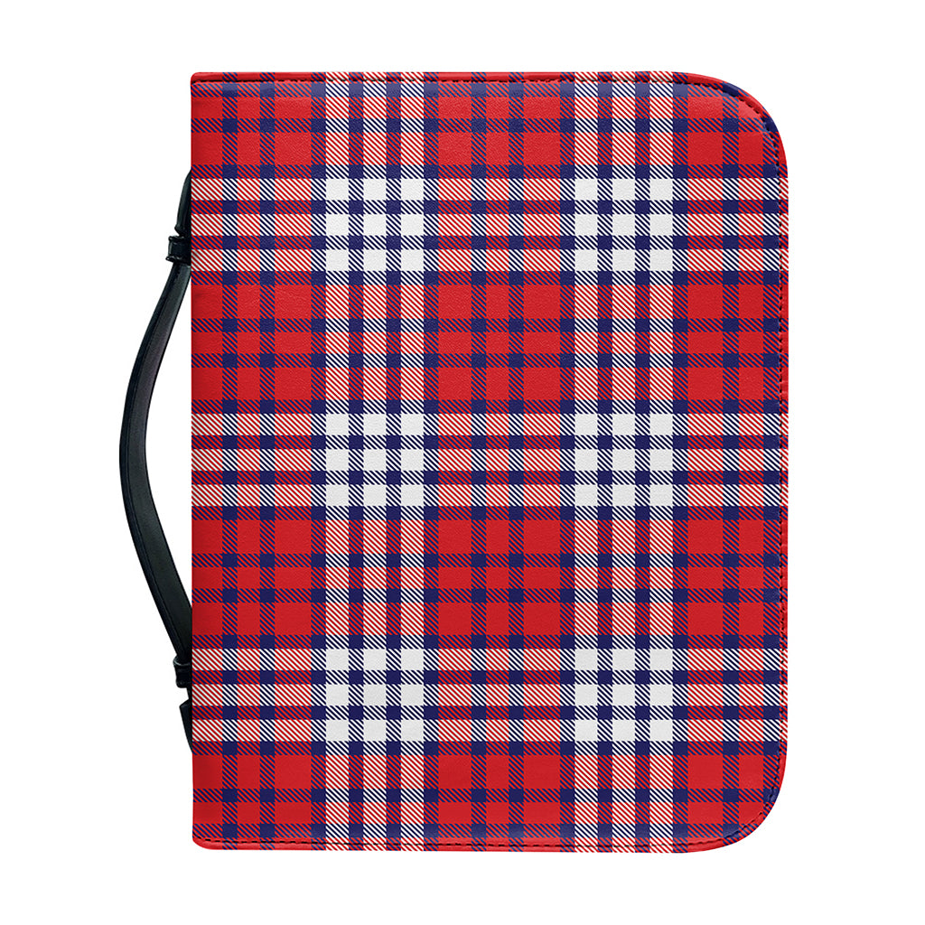 Blue Red And White USA Plaid Print Leather Bible Cover