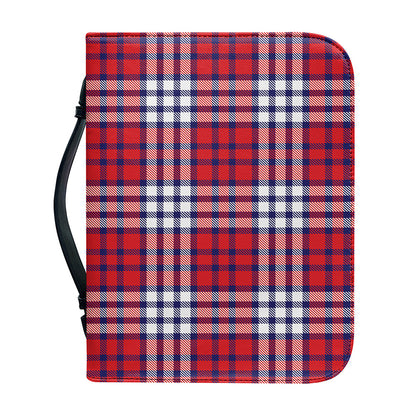 Blue Red And White USA Plaid Print Leather Bible Cover