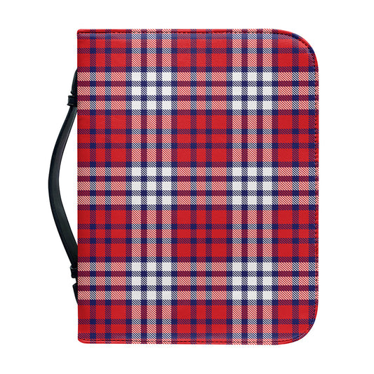 Blue Red And White USA Plaid Print Leather Bible Cover