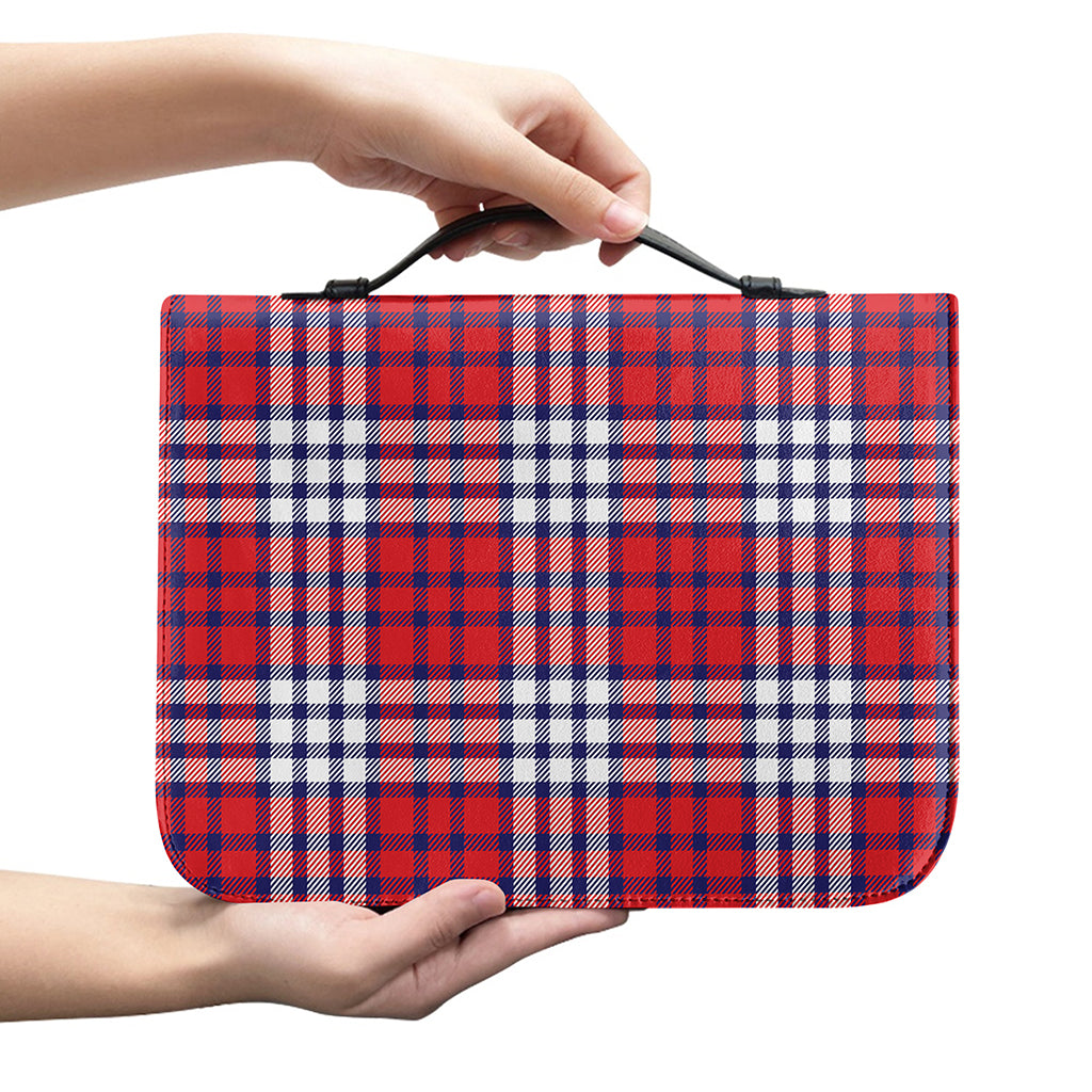 Blue Red And White USA Plaid Print Leather Bible Cover
