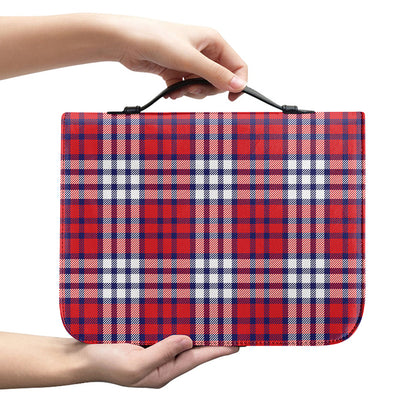 Blue Red And White USA Plaid Print Leather Bible Cover