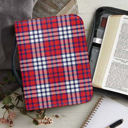 Blue Red And White USA Plaid Print Leather Bible Cover