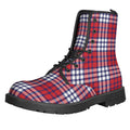 Blue Red And White USA Plaid Print Lace-Up Boots