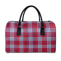 Blue Red And White USA Plaid Print Leather Duffel Bag