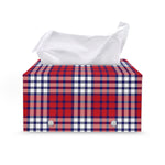 Blue Red And White USA Plaid Print Leather Tissue Box Cover