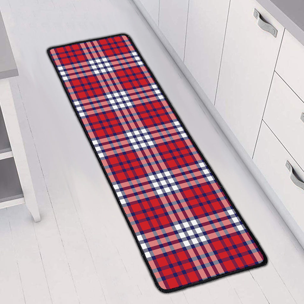 Blue Red And White USA Plaid Print Long Kitchen Mat