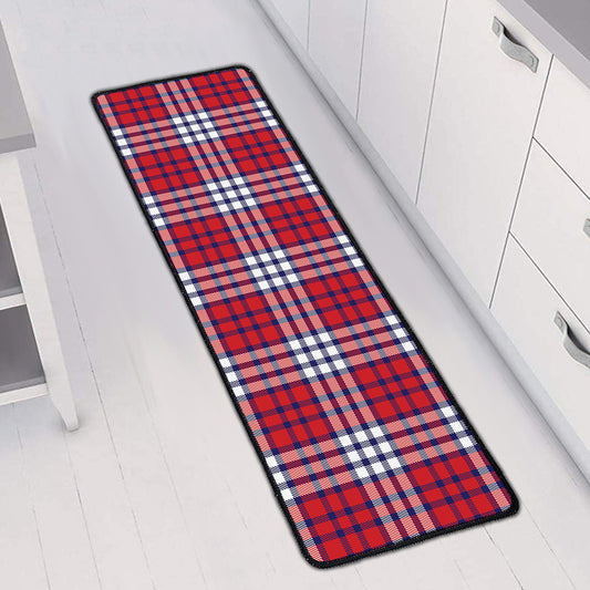 Blue Red And White USA Plaid Print Long Kitchen Mat