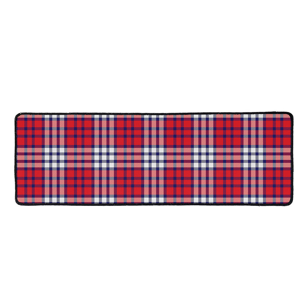 Blue Red And White USA Plaid Print Long Kitchen Mat