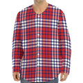 Blue Red And White USA Plaid Print Long Sleeve Baseball Jersey