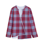 Blue Red And White USA Plaid Print Long Sleeve Short Coat
