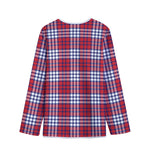 Blue Red And White USA Plaid Print Long Sleeve Short Coat
