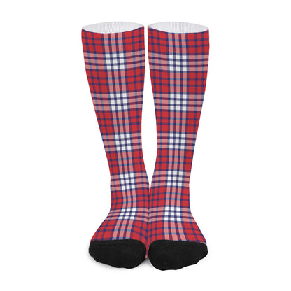 Blue Red And White USA Plaid Print Long Socks