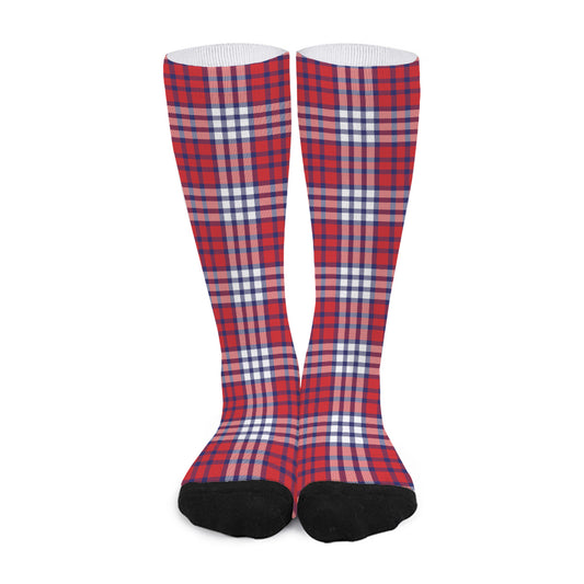 Blue Red And White USA Plaid Print Long Socks
