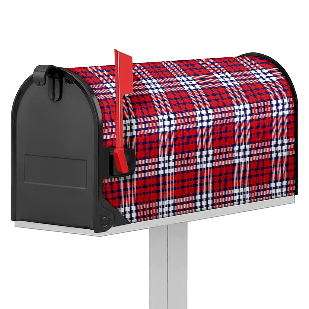 Blue Red And White USA Plaid Print Mailbox Cover