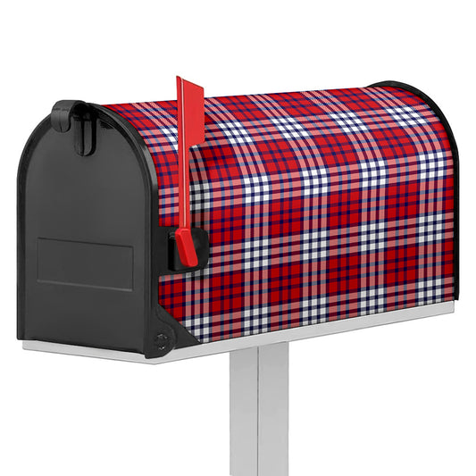 Blue Red And White USA Plaid Print Mailbox Cover
