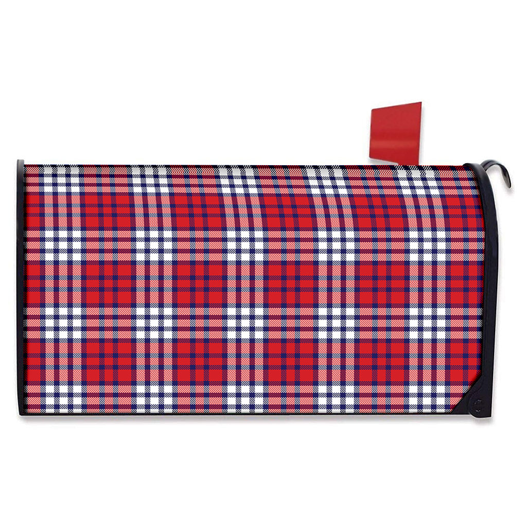 Blue Red And White USA Plaid Print Mailbox Cover