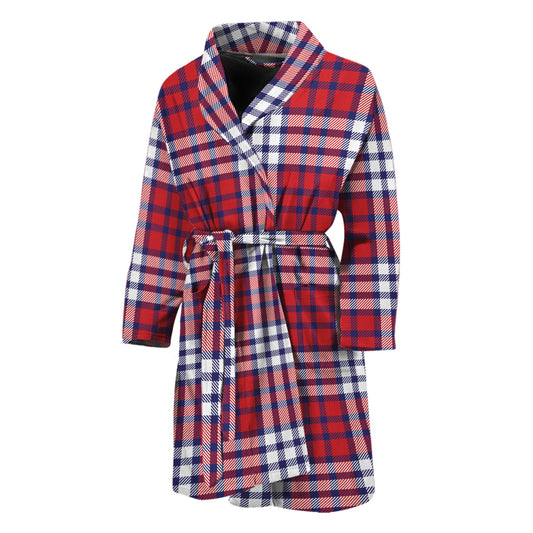 Blue Red And White USA Plaid Print Men's Bathrobe