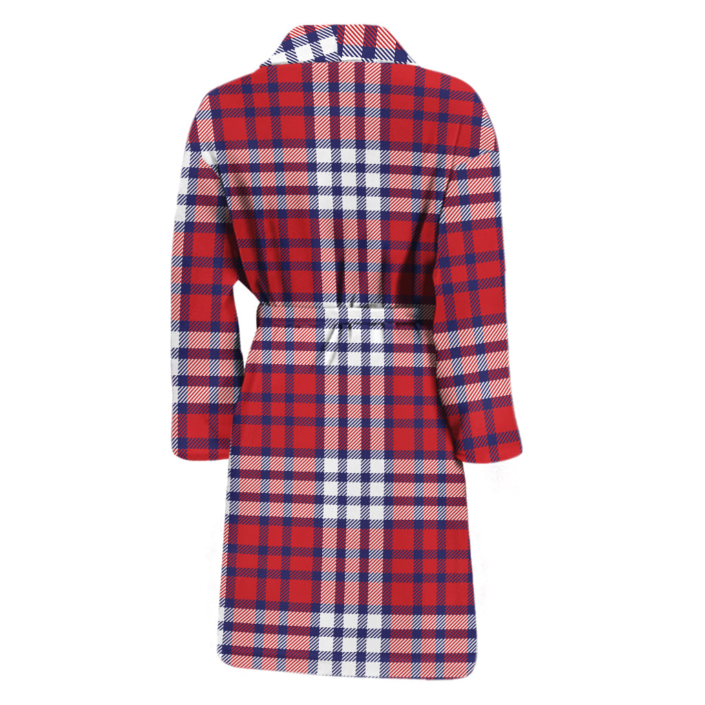 Blue Red And White USA Plaid Print Men's Bathrobe