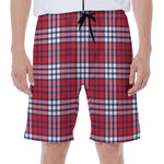 Blue Red And White USA Plaid Print Men's Beach Shorts