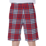 Blue Red And White USA Plaid Print Men's Beach Shorts