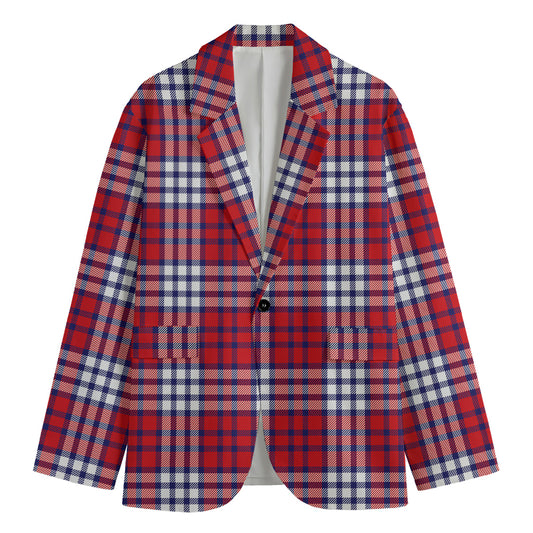 Blue Red And White USA Plaid Print Men's Blazer