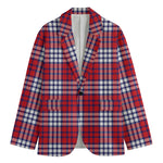 Blue Red And White USA Plaid Print Men's Blazer