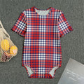 Blue Red And White USA Plaid Print Men's Bodysuit