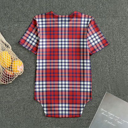 Blue Red And White USA Plaid Print Men's Bodysuit