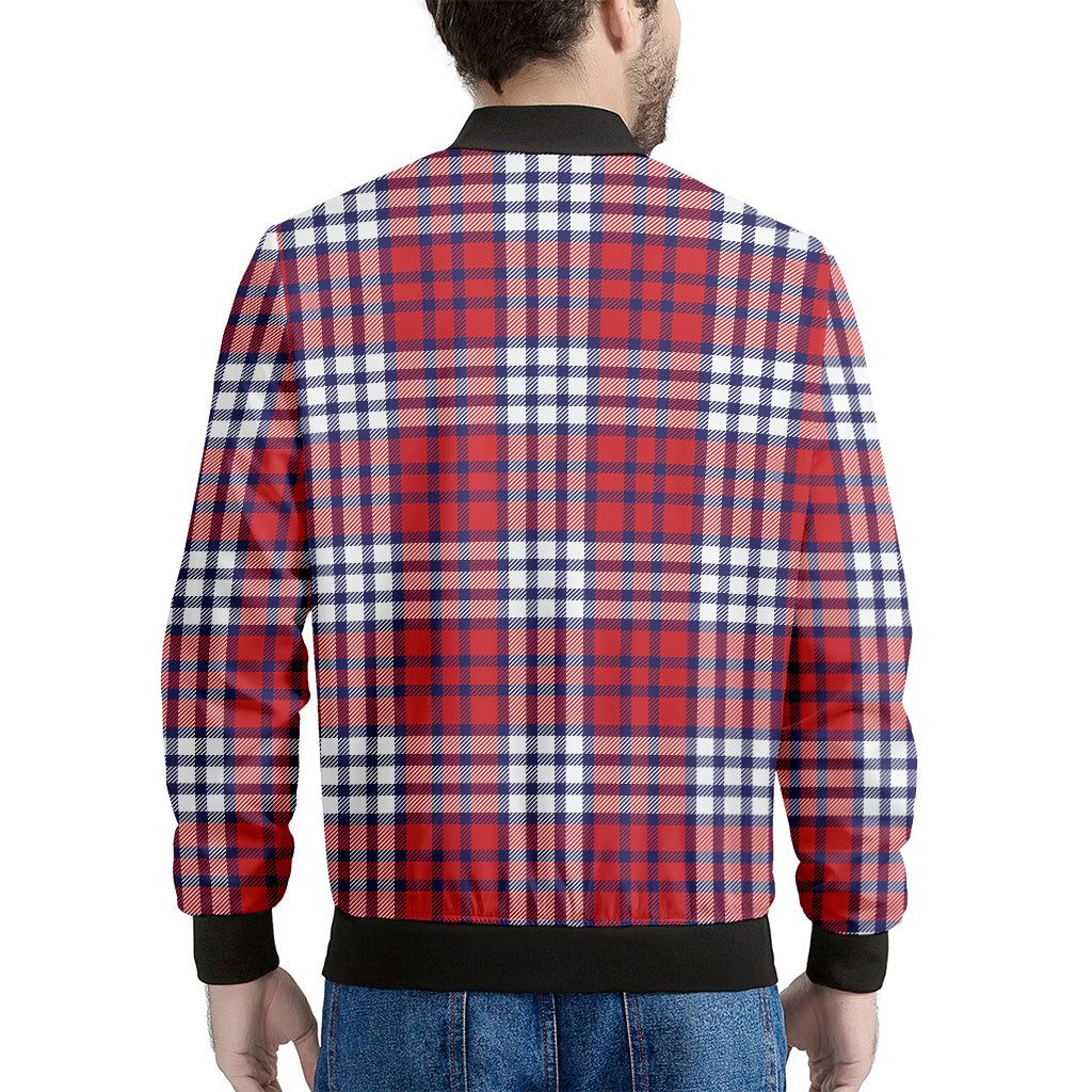 Blue Red And White USA Plaid Print Men's Bomber Jacket