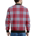 Blue Red And White USA Plaid Print Men's Bomber Jacket