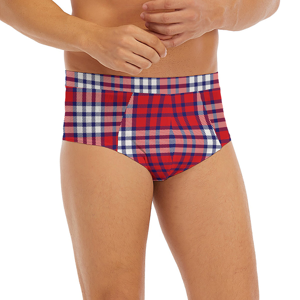 Blue Red And White USA Plaid Print Men's Briefs