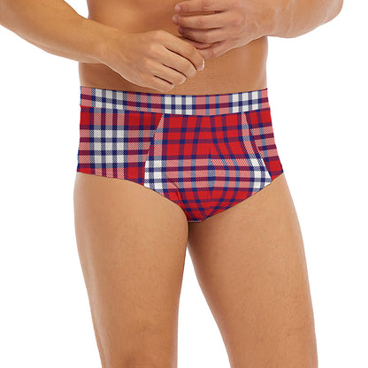Blue Red And White USA Plaid Print Men's Briefs