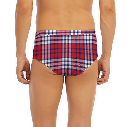 Blue Red And White USA Plaid Print Men's Briefs