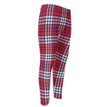Blue Red And White USA Plaid Print Men's Compression Pants